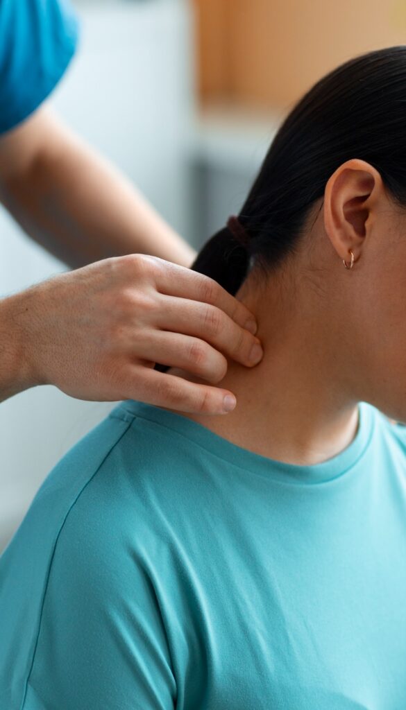 Doctor helping patient during rehabilitation