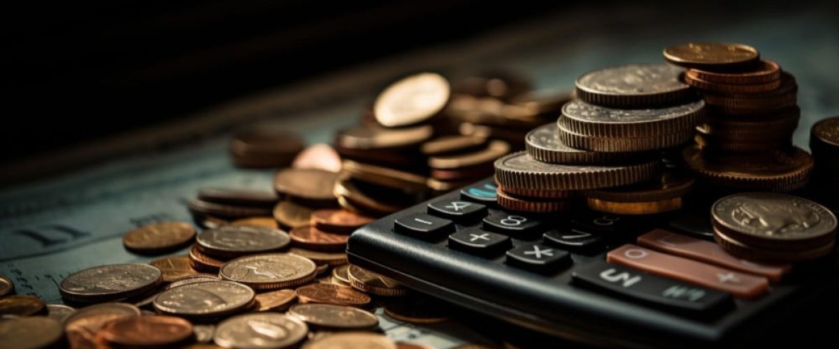 Image of coins on a calculator