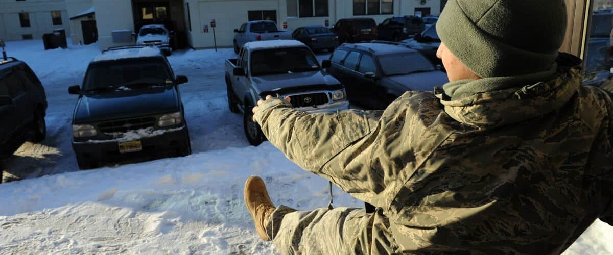 Man about to slip on ice