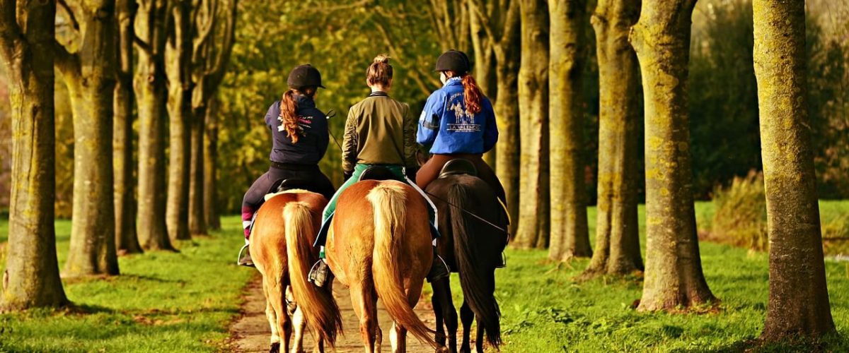 three women horse riding